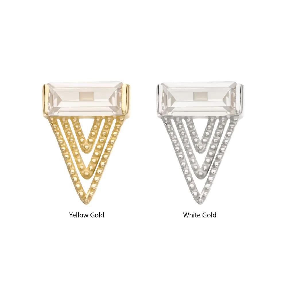 Invictus | 14k gold | Triangular Baguette Gem Top | Clear CZ