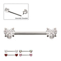 Invictus | Titanium | Internally Threaded Prong Set Heart Gem End w/ One Fixed Side Nipple Barbell | Cubic Zirconia