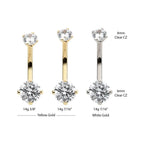 Invictus | 14k gold | Double Round 4-Prong Clear CZ Navel Curve