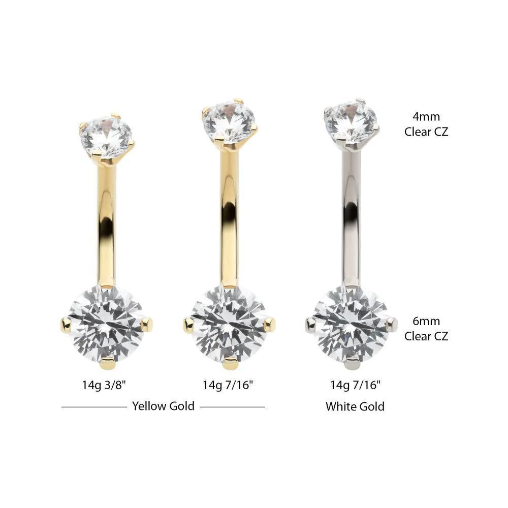Invictus | 14k gold | Double Round 4-Prong Clear CZ Navel Curve
