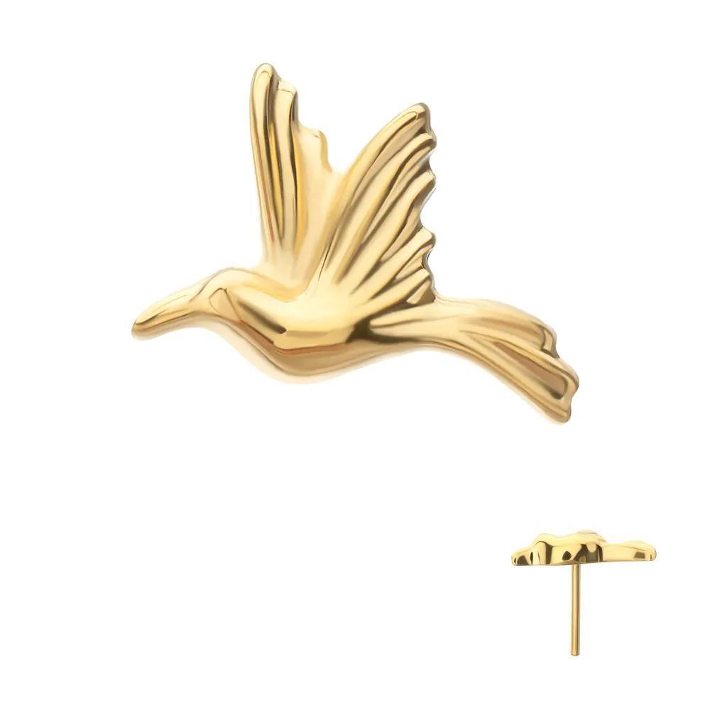 Invictus | 24k Gold PVD Titanium | Threadless Low Profile 3D Hummingbird Top