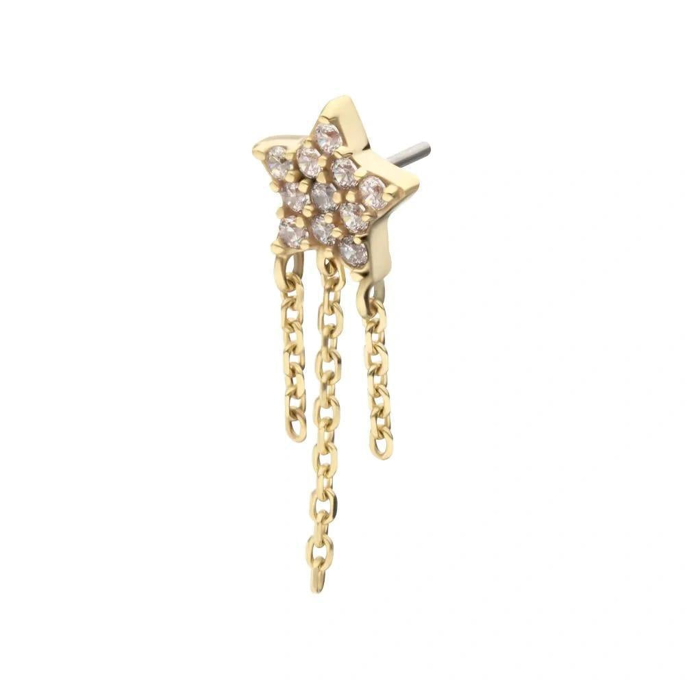 Invictus | 14k gold | Pave Set Star with Triple Chain | CZ
