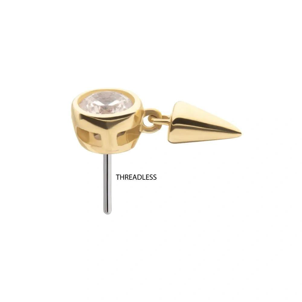Invictus | 14k gold | Round Bezel with Spike Dangle | CZ