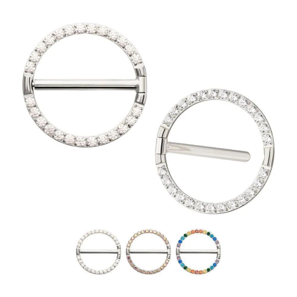 Invictus | Titanium | CNC Set Gem Nipple Ring Clicker | Cubic Zirconia