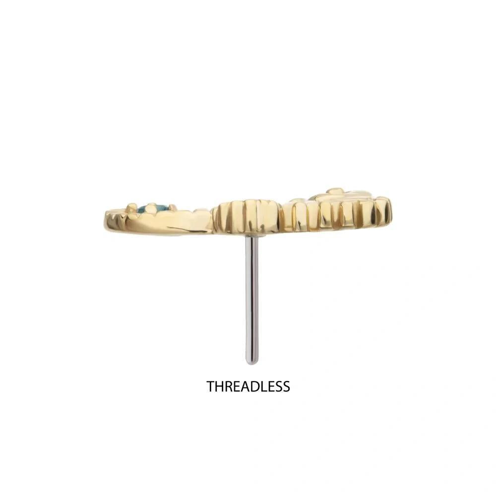 Invictus | 14k gold | Etched Seahorse |Aqua CZ