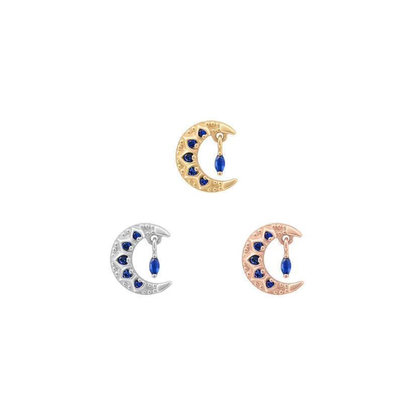 Buddha | 14k Gold | Moroccan Moon Threadless End | Lab-Grown Blue Sapphire