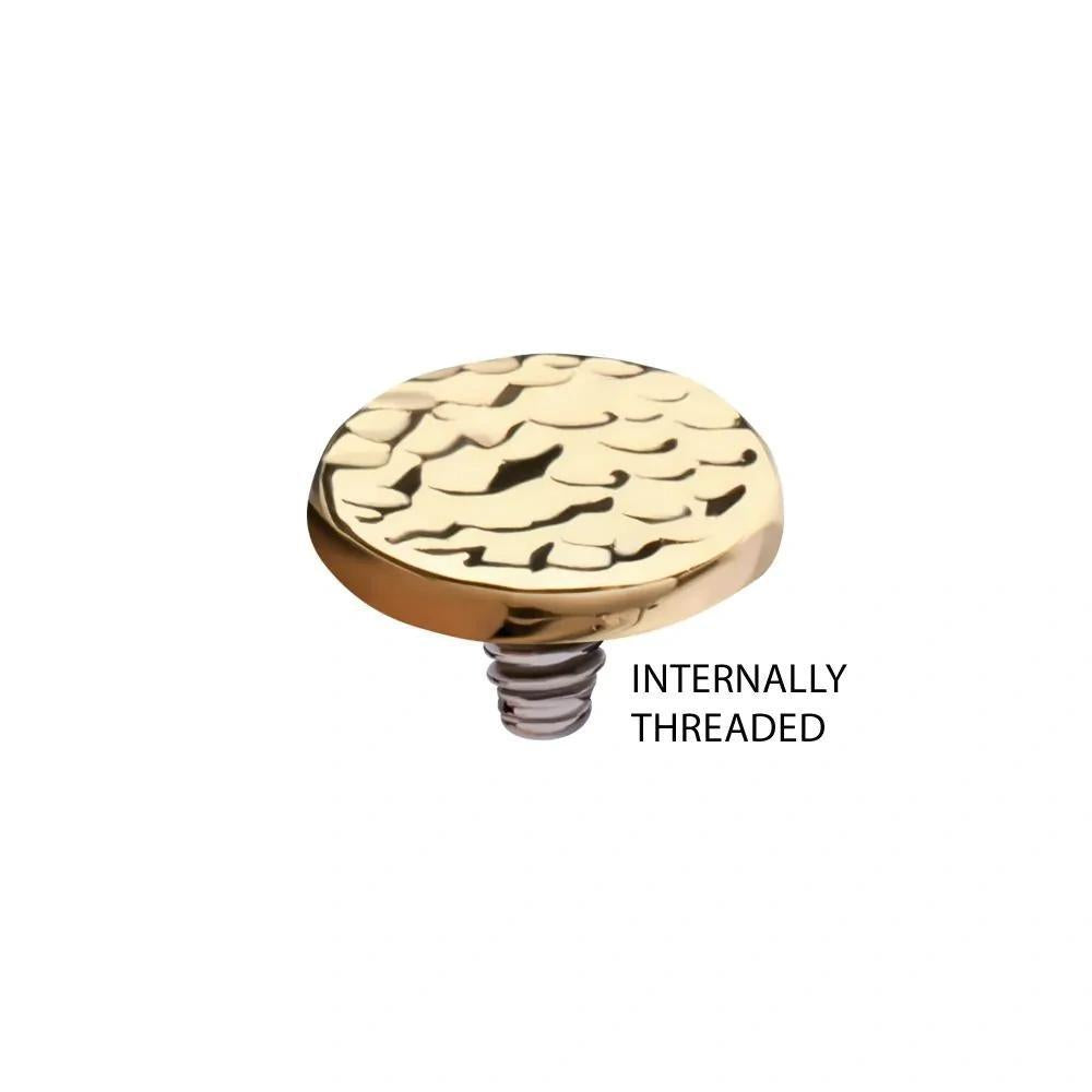Invictus | 14k gold | 14g Dermal Top | Hammered Disk