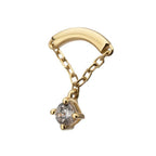 Invictus | 14k gold | Curved Bar with 4-Prong Chain Dangle | CZ