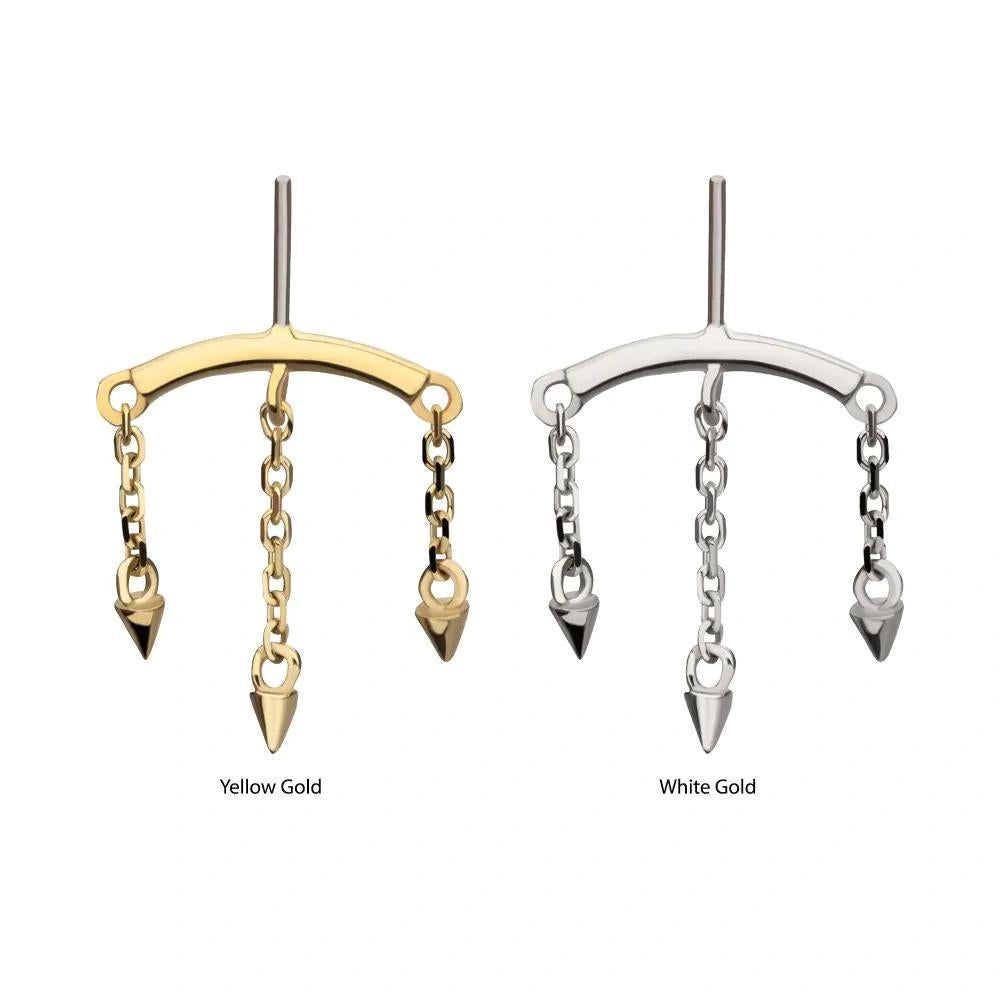 Invictus | 14k gold | Hidden helix Curved Bar with Spiked Chains