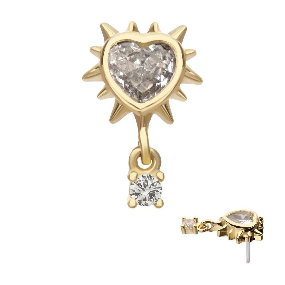 Invictus | 14k gold | Spiked Heart with Dangle | CZ