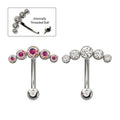 Invictus | Titanium | Internally Threaded 5-Cluster Bezel Gem Fixed Top Curved Barbell | Cubic Zirconia