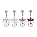 Invictus | Titanium | Internally Threaded Marquise Gem Fan Navel w/ Floating Gem + Dangle Chain | Cubic Zirconia