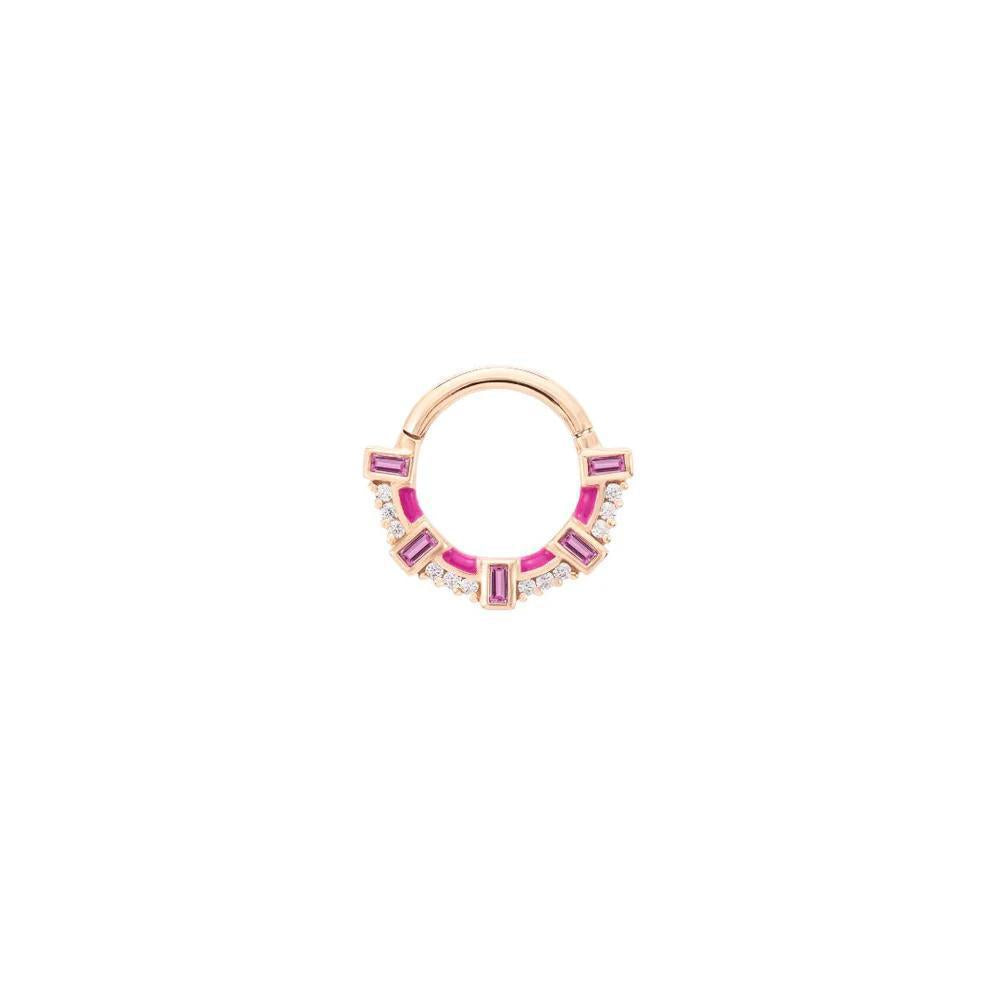 Buddha | 14k gold | Lola Hinged Hoop | Pink Sapphire + Enamel