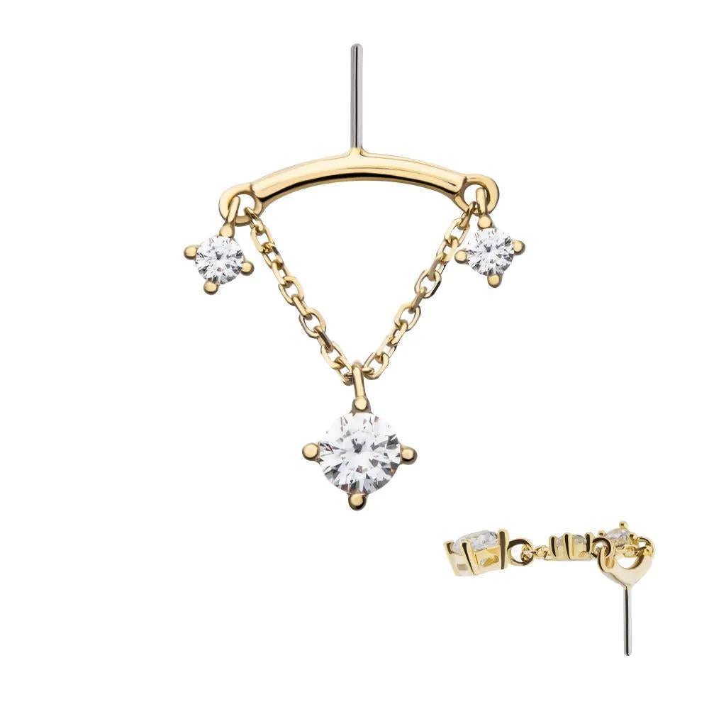 Invictus | 14k gold | Hidden Helix Curved Bar with Floating Gem | CZ