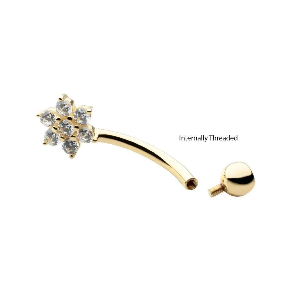 Invictus | 14k gold | Internally Threaded Navel | CZ Flower