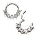 Invictus | Titanium | "Baguette Crown" Baguette w/ Round Accent Gems Front Facing Hinged Hoop | Cubic Zirconia