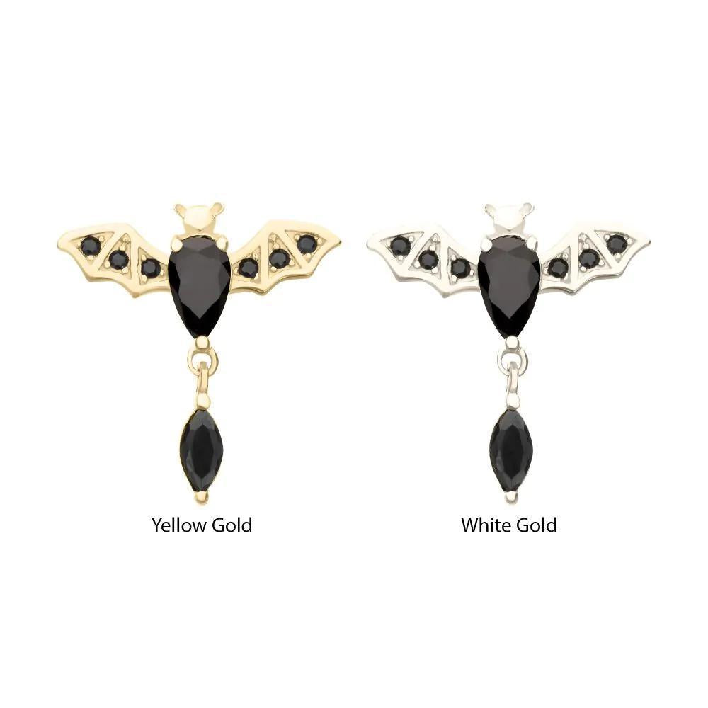 Invictus | 14k gold | Prong Set Bat with Dangle | Black CZ