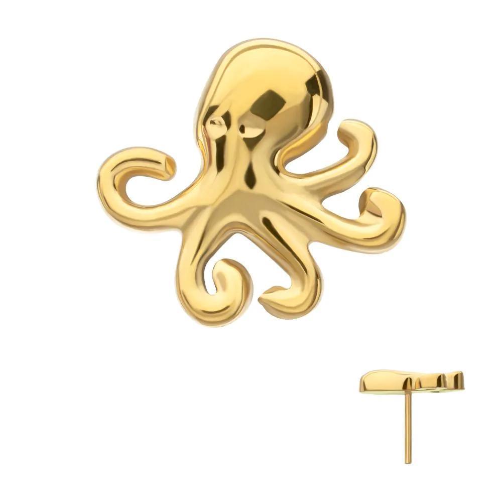 Invictus | 24k Gold PVD Titanium | Threadless Low Profile 3D Octopus Top