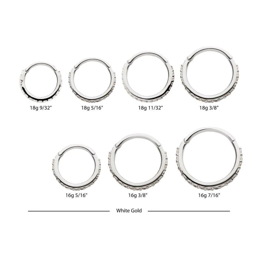 Invictus | 14k gold | Prong Set Eternity | Side Facing Hinged Hoop | Clear CZ