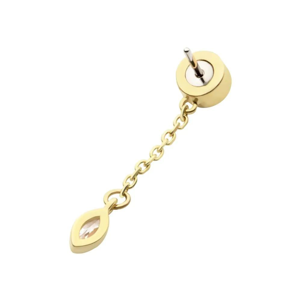 Invictus | 14k gold | Bezel Set Dangle with Marquise Drop | Clear CZ + Synthetic Opal