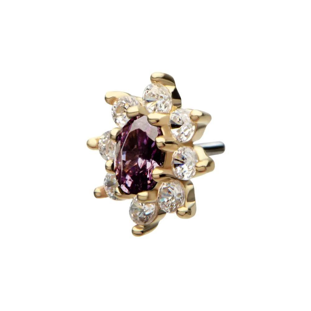 Invictus | 14k Gold | Threadless "Regalia Oval" Gem Flower Top | Cubic Zirconia