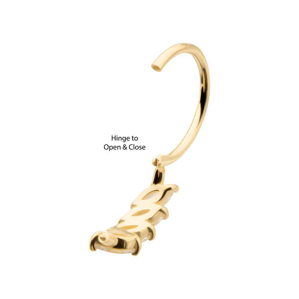 Invictus | 14K Gold | 18g 4 Marquise Staggered Prong Gem Side Facing Hinged Hoop