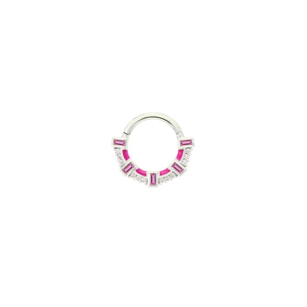 Buddha | 14k gold | Lola Hinged Hoop | Pink Sapphire + Enamel