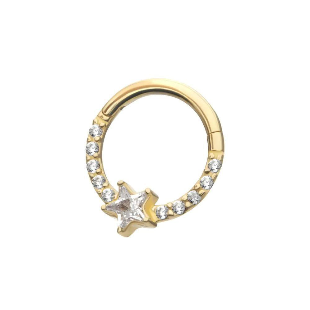 Invictus | 14k gold | Forward Facing Hinged Hoop | Star CZ