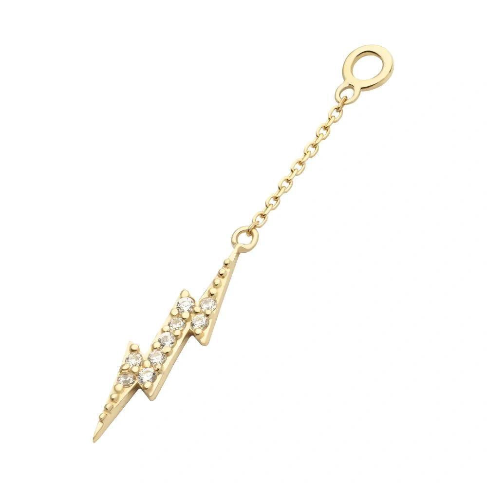 Invictus | 14k gold | Pave Set Lightning Bolt Dangle Charm | CZ