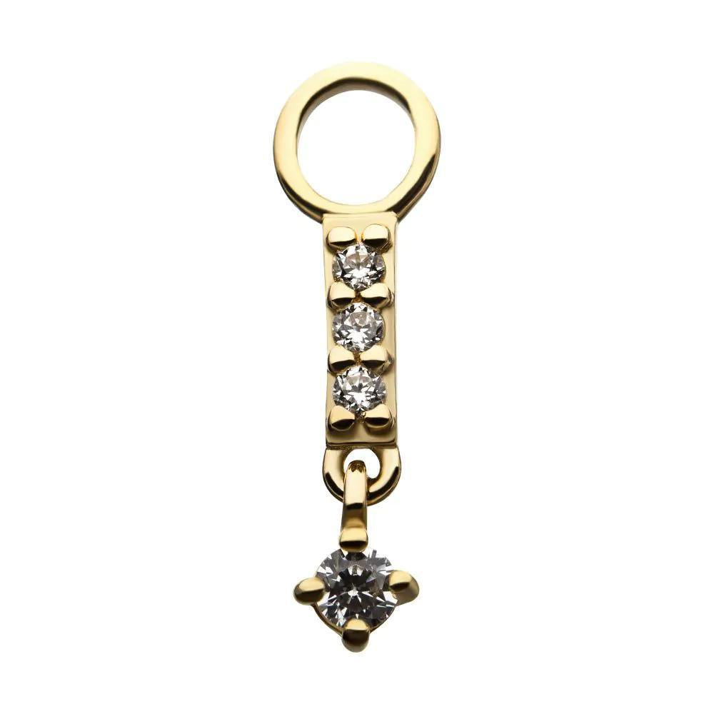 Invictus | 14k gold | Bar with Dangle Prong Set Charm | CZ