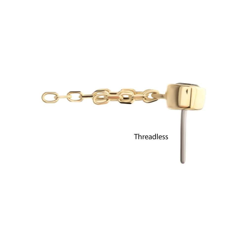 Invictus | 14k gold | Bezel Set Gem Top with Triple Chain Dangle | Black CZ