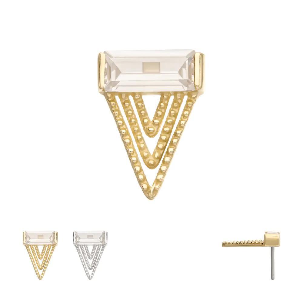 Invictus | 14k gold | Triangular Baguette Gem Top | Clear CZ
