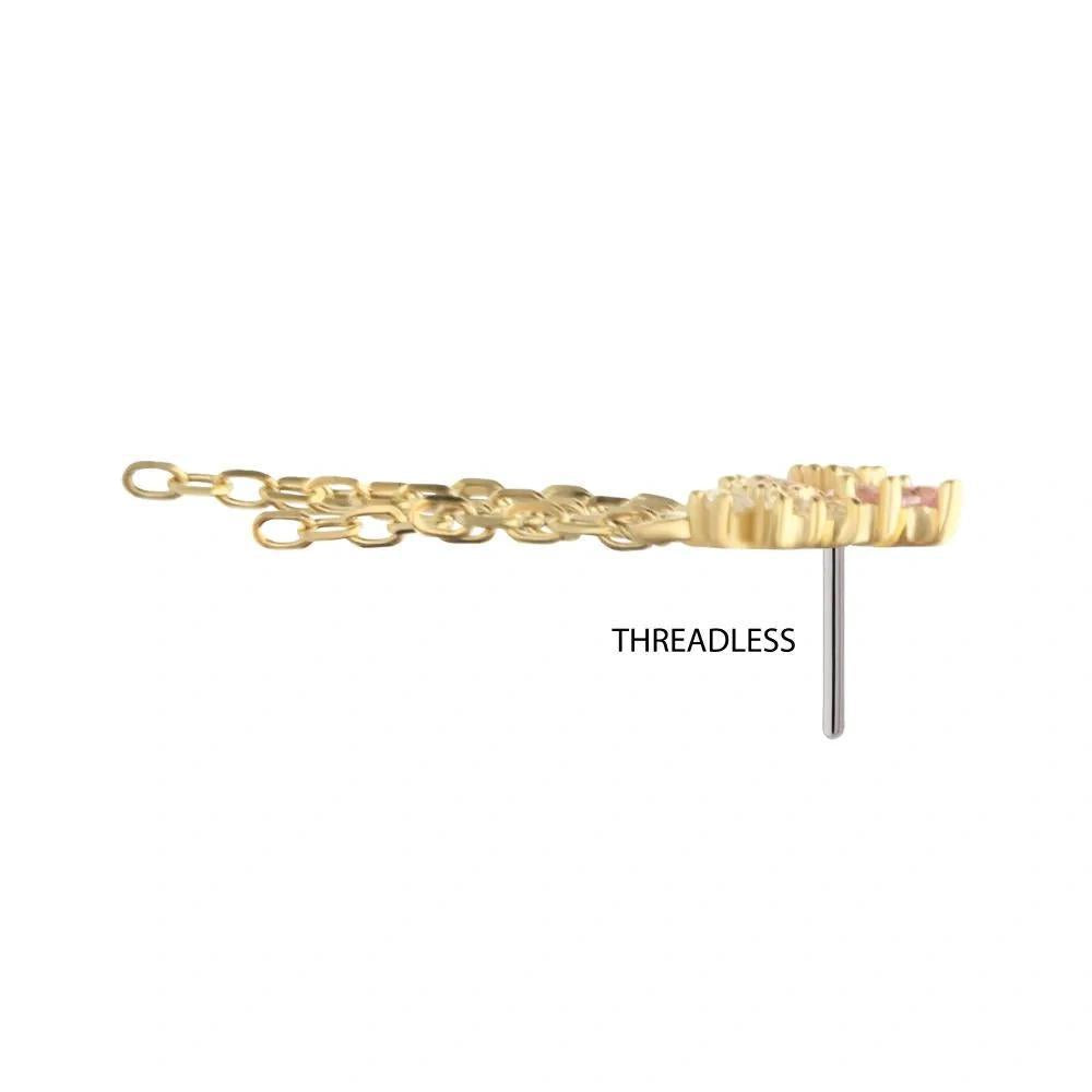 Invictus | 14k gold | Triple Cherry Blossom with 5 Chain Dangle |CZ