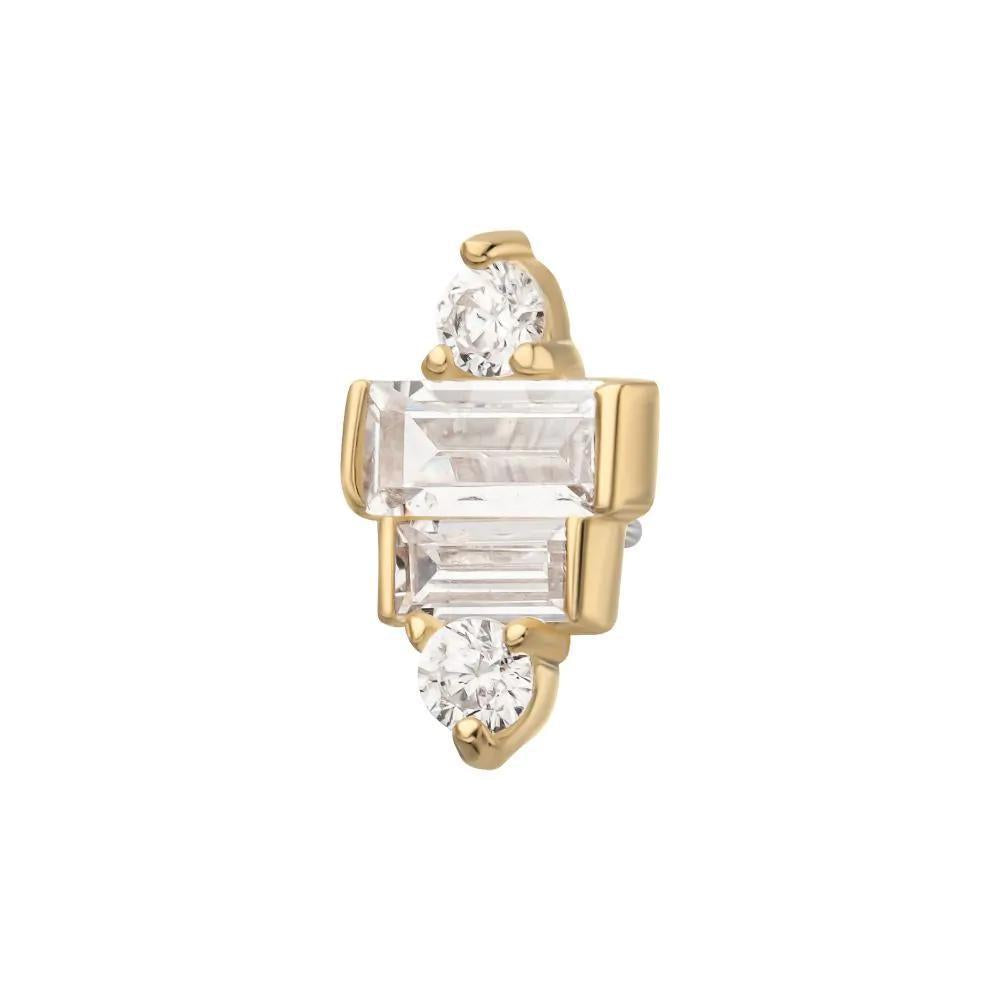 Invictus | 14k gold |  3D Geometric Baguette & Round Gem Top | Clear CZ