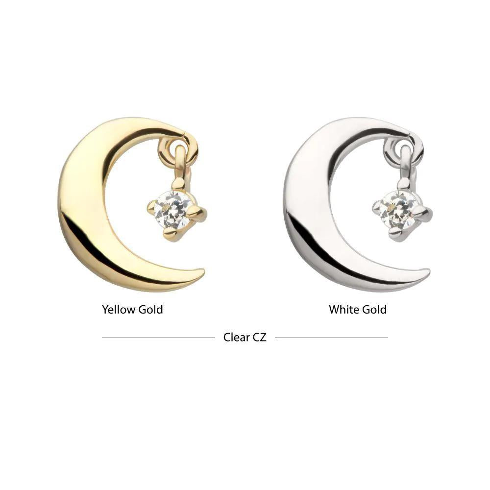 Invictus | 14k gold | Moon with Prong Set Dangle | CZ