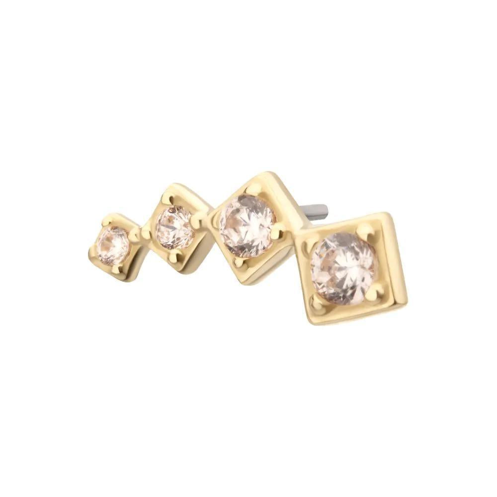 Invictus | 14k gold | 4-Cluster Staggered Square Shape Top with Prong Set Gem | Cubic Zirconia