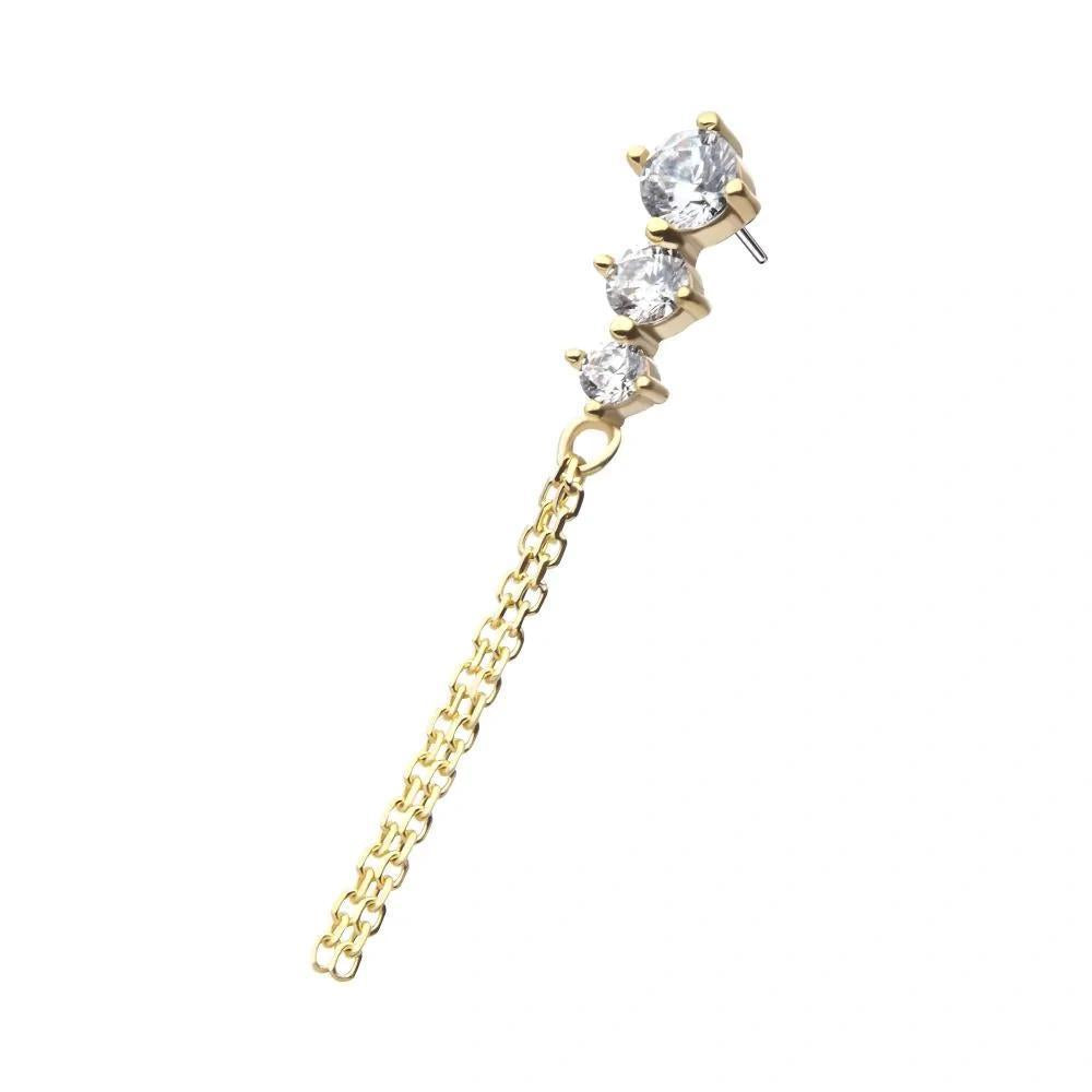 Invictus | 14k gold | 3-Graduated Gem with Chain | CZ
