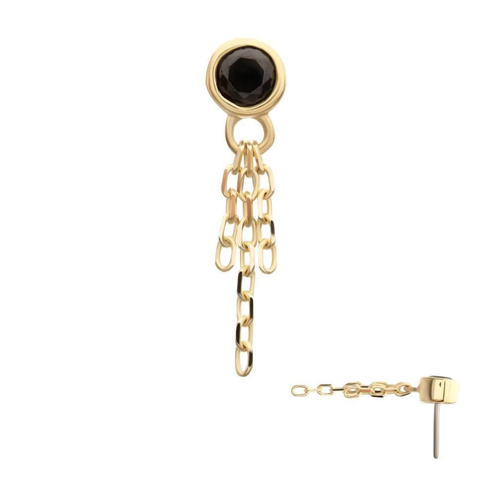 Invictus | 14k gold | Bezel Set Gem Top with Triple Chain Dangle | Black CZ