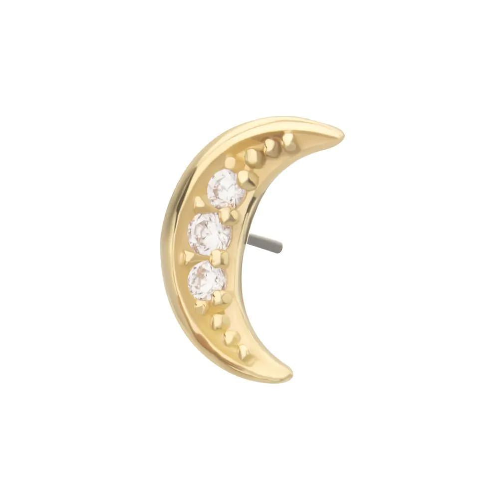 Invictus | 14k gold | Pave CZ Gem Crescent Moon Top | Clear CZ