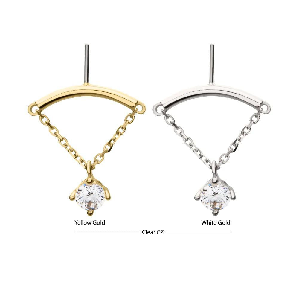 Invictus | 14k gold | Hidden Helix Curved Bar with Dangle | CZ