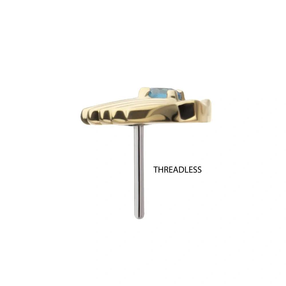 Invictus | 14k gold | Etched Seashell | Aqua CZ