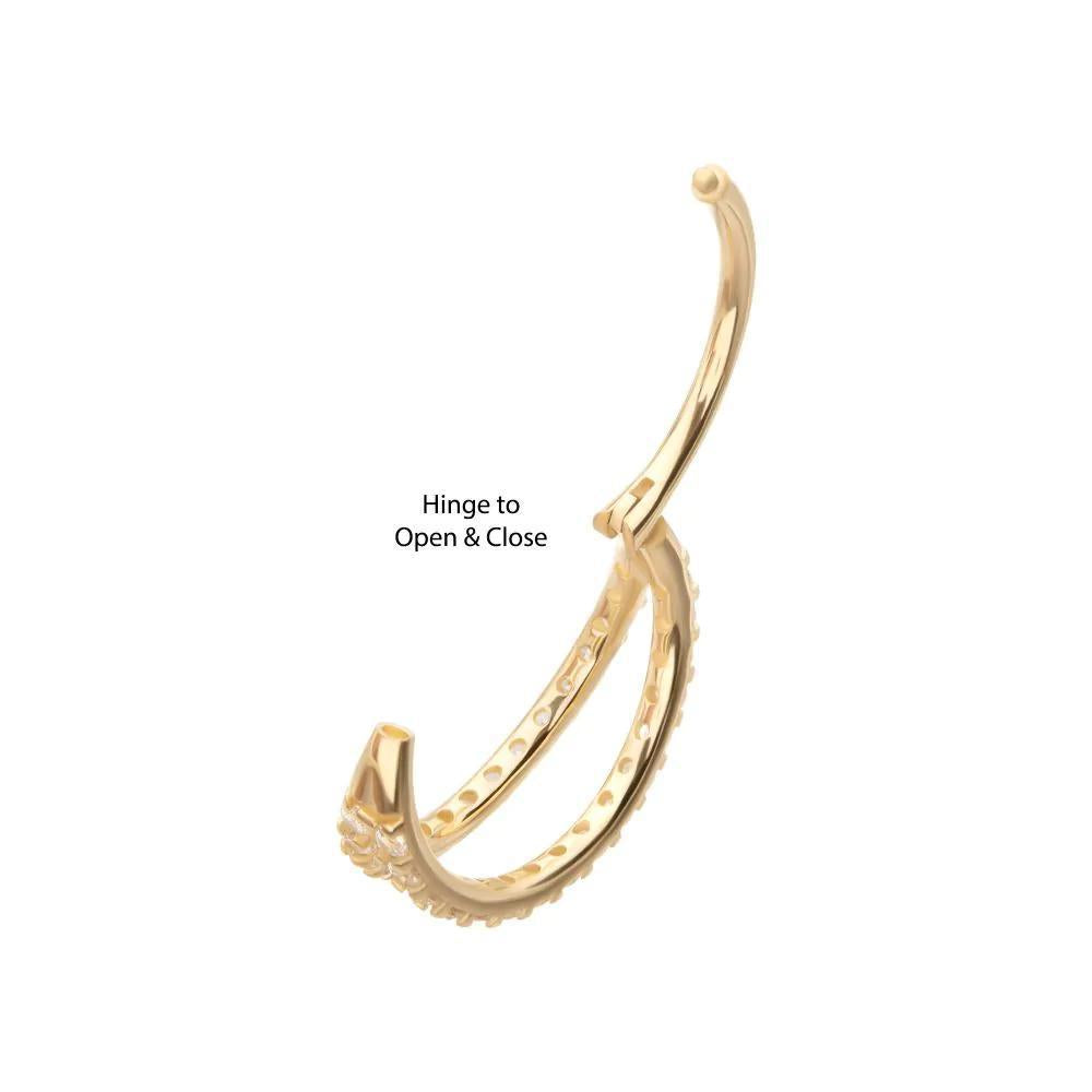 Invictus | 14k gold | Double Hoop | Side Facing Hinged Hoop| Clear CZ