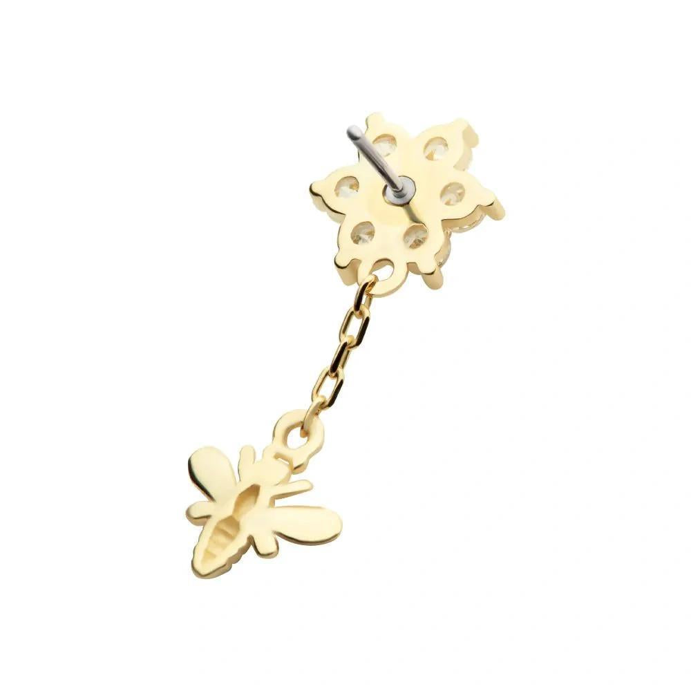 Invictus | 14k gold | Flower with Bee Dangle | CZ