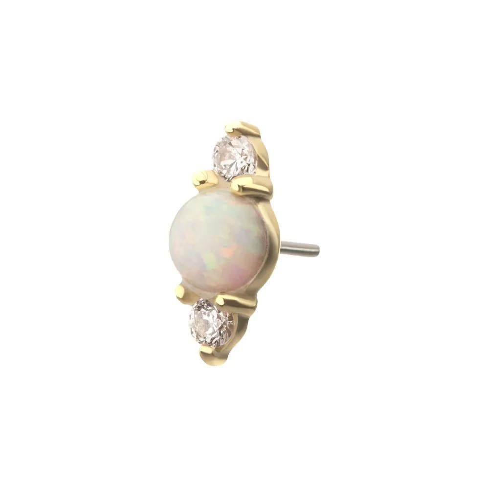 Invictus | 14k gold | Prong Set White Opal & Clear CZ Gem Cluster Top | Clear CZ + Synthetic White Opal