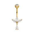 Invictus | 24k Gold PVD Titanium | Internally Threaded Triple Marquise Gem Fan Navel w/ Floating Teardrop Gem Dangle | Cubic Zirconia