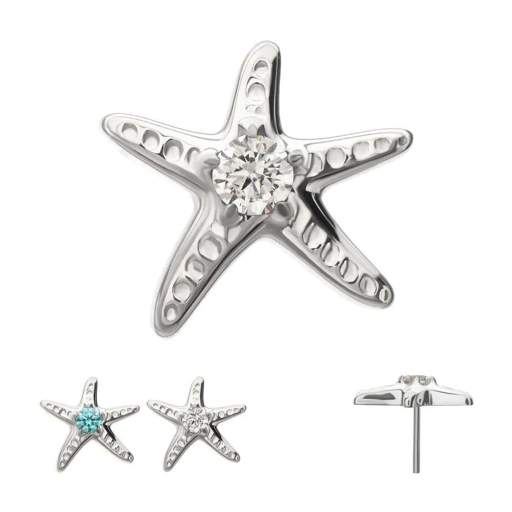 Invictus | Titanium | Threadless Low Profile 3D Starfish Top w/ Prong Set Gem | Cubic Zirconia