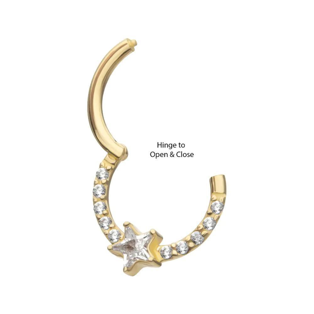 Invictus | 14k gold | Forward Facing Hinged Hoop | Star CZ