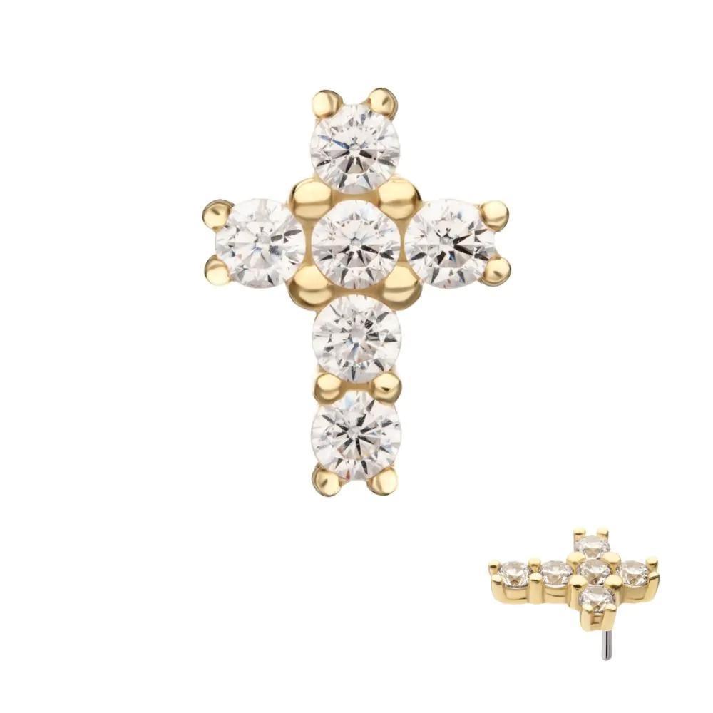Invictus | 14k gold | Prong Clear 6 CZ Cross Top