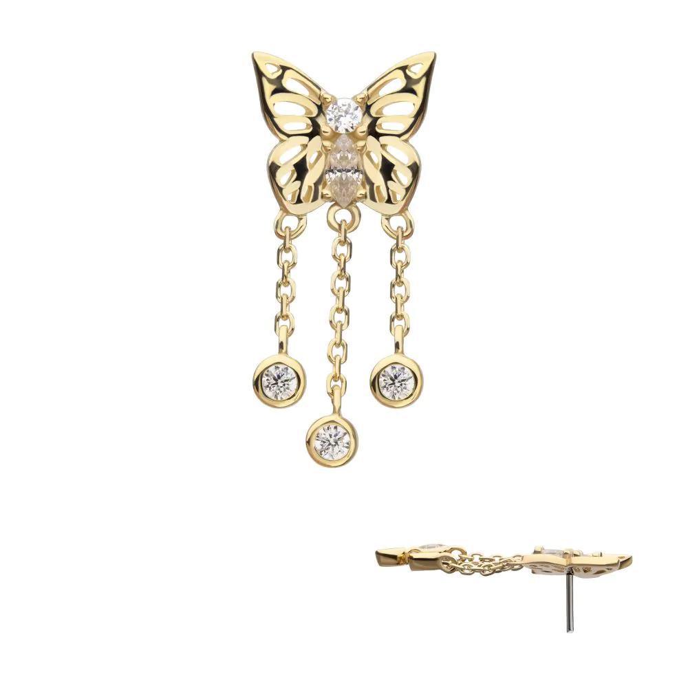 Invictus | 14k gold | Butterfly with Triple Dangle | CZ