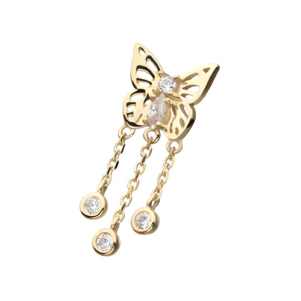 Invictus | 14k gold | Butterfly with Triple Dangle | CZ